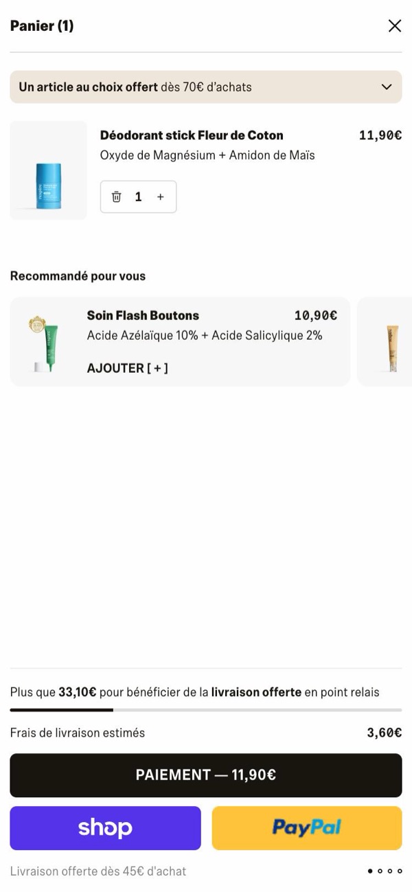 Tiroir panier Respire après l'ajout d'un déodorant : recommandation d'un soin anti-boutons