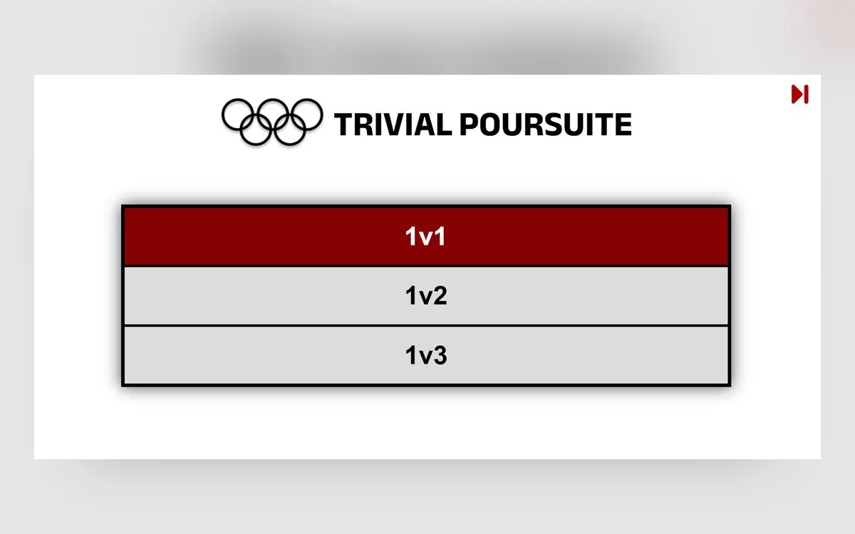 Menu du Trivial Poursuite des Jeux olympiques : modes 1v1, 1v2 et 1v3
