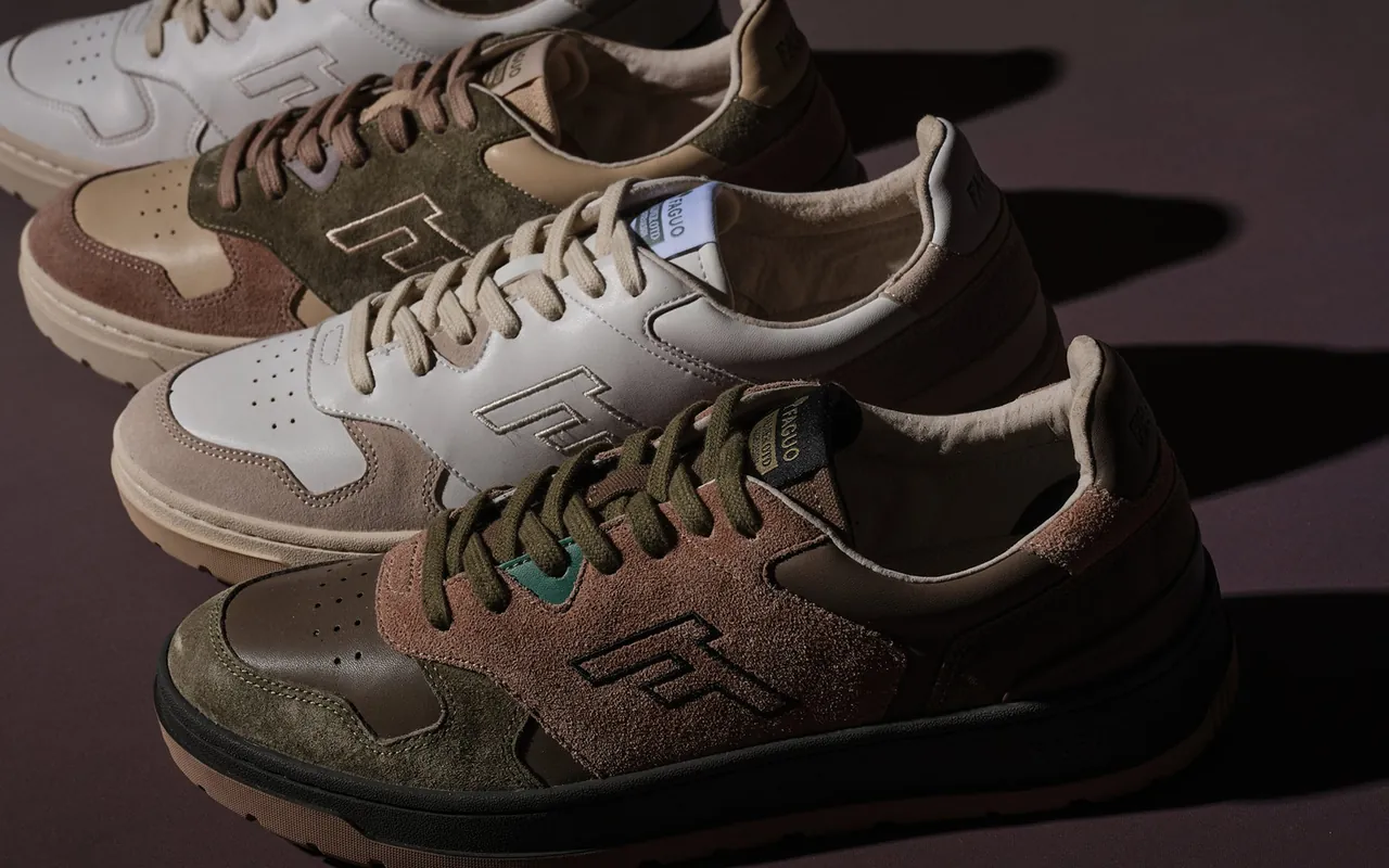 Baskets Faguo Palmer en cuir et daim, alignées sur fond sombre